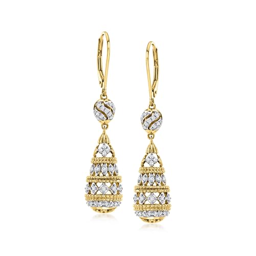 Ross-Simons 0.33 ct. t.w. Diamond Openwork Teardrop Earrings in 18kt Gold Over Sterling