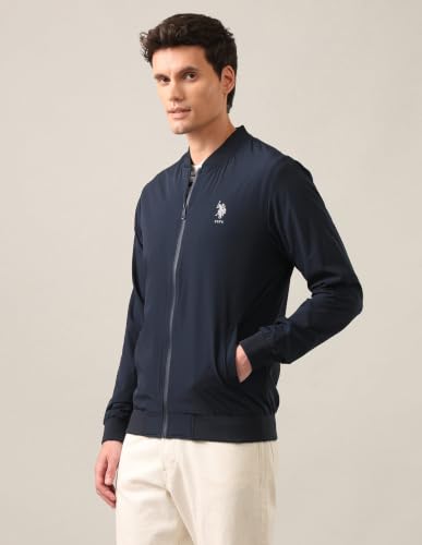 Image of U.S. Polo Assn. Men's Cotton Navy Solid Stand Collar Bomber Standard Length Jacket (2Xl)