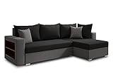 Das Ecksofa ist mit einem praktischen Regal im Inneren einer Armlehne ausgestattet