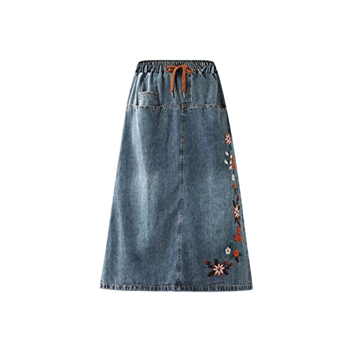 Amazon.com: Women Floral Embroidery Denim Skirt Elastic Waist