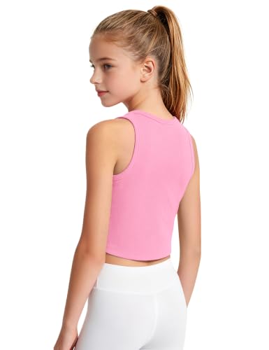 Image of JOCMIC Girls Athletic Tank Tops, Ribbed High Neck Sleeveless Cropped Top