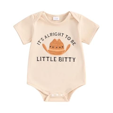 Newborn Baby Boys Western Romper Shirt Summer One Piece Outfits Crew Neck Horse Cow Print Short Sleeve Bodysuit Top (Apricot, 3-6 Months) Cover