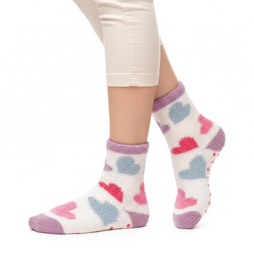A2Z 4 Kids Super Soft Fluffy Girls Socks with Non-Slip Gripper - Socks AZ438 Hearts 11-14
