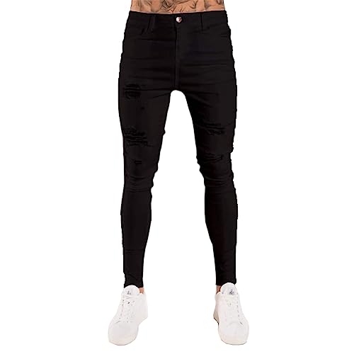 Men's Slim-fit Stretch Jeans High Waist Elastic Ripped Denim Pants Stretch Regular Pants