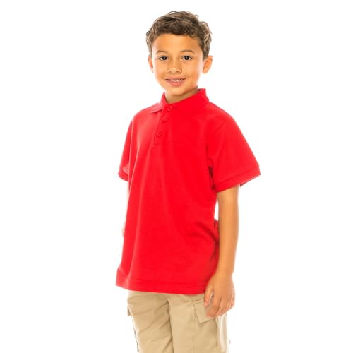 Image of unik Boy's Premium Quality Pique Polo Uniform Shirt Short Sleeve White Sky Blue Navy Hunter Green Burgundy Black Red
