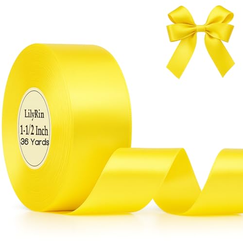 Yellow Ribbon 1-1/2 Inch 36 Yards Satin Roll Perfect for Hair Bows Accessories 1.5 Scrapbooking Art Wedding Wreath Packing Birthday Wrapping Christmas Box Flower Bouquets DIY Handmade