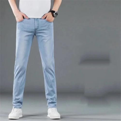 Men's Spring Summer Thin Lyocell Slim Jeans Clothing Korean Classic Straight Stretch Denim Trousers2
