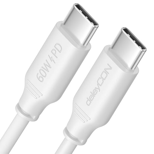 deleyCON 2m Cable USB C PD3.0 (60W Carga Rápida) Cable Carga para iPhone 16 15 Pro Max Samsung Galaxy S25 S24 S23 S22 Pixel iPad Pro MacBook Air Tablets Switch PS5   Blanco
