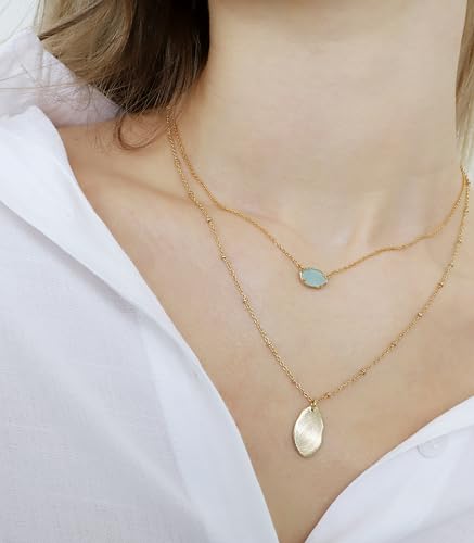 OZEL JEWELRY & GIFT Layered Gold Necklaces for Women - Crystal Colorful Delicate Cutting Pendant Necklace - 18K Gold Plated - Birthday Gifts (Made in Korea)3