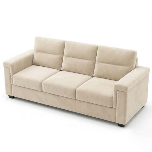 Image of FURNY Parker 3 Seater Fabric Sofa Set with Velvet Finish | Durable Comfort | Ideal for Living Room | Modern Design (Cream)