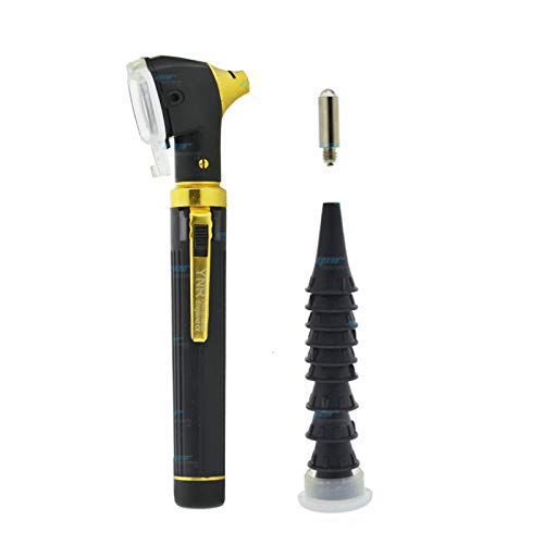 YNR England ® F.O Mini otoscopio Auriscopio a fibra ottica ENT per esame diagnostico GP CE approvato nuovo in pratico sacchetto di sicurezza (nero e oro mini F.O)
