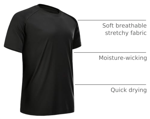 Image of Workout Shirts for Men Short Sleeve Quick Dry Gym T Shirt | Moisture Wicking, Lightweight, Breathable, Athletic, Active, Running, Casual, Multipack