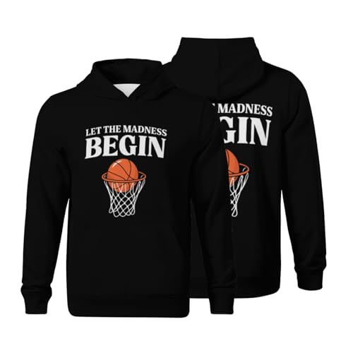 Kids Let the Madness Begin Funny Basketball Season Boys Girls Lightweight Kangaroo Pocket Fleece Hoodies