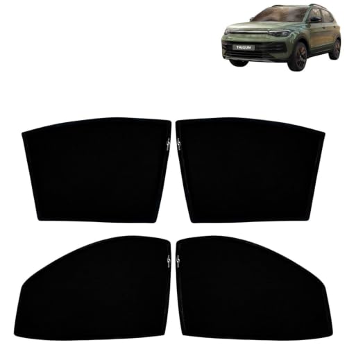 Image of KINGSWAY Car Sun Shade Curtains Only Compatible with Volkswagen Taigun (2026 Onwards) | Z-Black Fix-Type (Non-Magnetic) | UV & Heat Protection | Pack of 4 Pcs