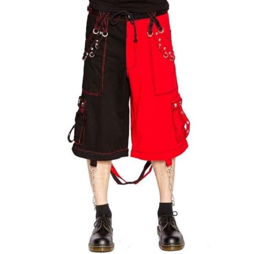 Generic Men Bondage Trouser Punk Rock Transformer Baggy Black and Red Split Leg Pants Emo Style, Black/Red3