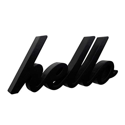 CVHOMEDECO. Matt Black Wooden Words Sign Free Standing Hello Desk/Table/Shelf/Home Wall/Office Decoration Art, 10-1/2 x 4-1/2 x 1 Inch
