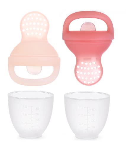 Image of Baby Essentials Fruit Teething Spoons Teething Toys for Babies as Early as 4 Months Newborn Essentials Pacifier Bibs Toy Teether Baby Spoons (2 Pack) (Red & Pink)