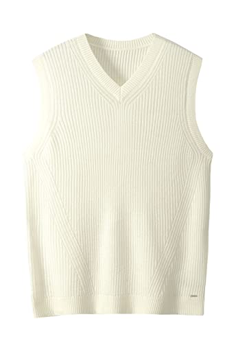 Zhili Men'S Merino Wool Blend V-Neck Sleeveless Pullover Sweater Vest_White_Large