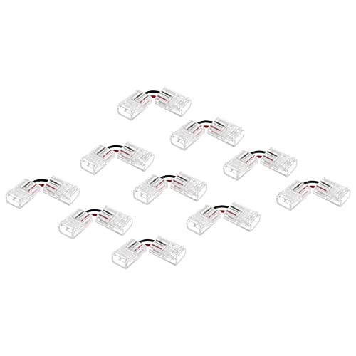 sourcing map L Shape 2 Pin LED Connectors, 10mm Wide 90 Degree Angle Corner Solderless Extension Connectors for 5050 3528 RGB LED Light Strips, Pack of 10