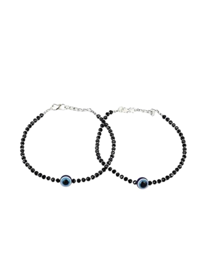 Image of Evil Eye Anklet with Black Crystal Stones, Stainless Steel Chain