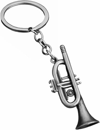 Porte-clés trompette grise en laiton avec instrument de musique, gris, taille unique
