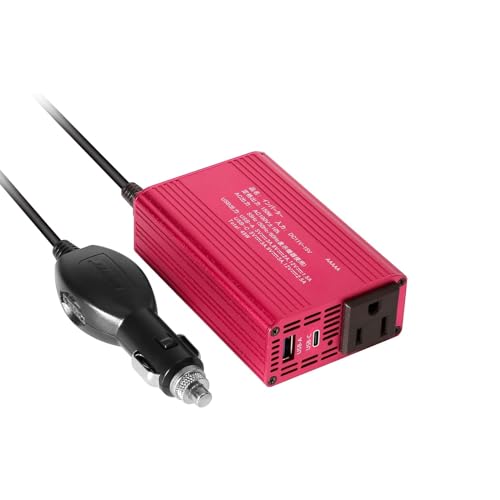 BESTEK 150W インバーター USB-C PD: 30W 1ポート + USB-A QC 18W 1ポート - PD出力対応 シガーソケット コンセント 車載用インバーター DC12VをAC100Vに変換 12V 車専用 赤 MRI1510HU-RD*PD30W
