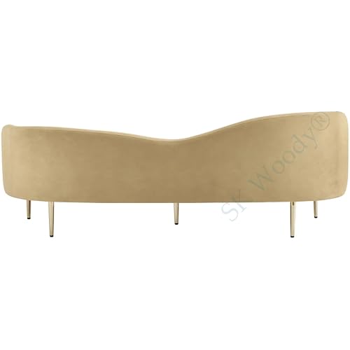 Image of Rosewood Luxury Curved Sofa in Premium Velvet-Fabric | Solid Wood Structure | High Density Foam | Sturdy Golden Legs | Comfortable & Stylish Couch for Modern Living Room (Camel, 3 Seater)