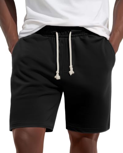Zengjo Cotton Athletic Shorts Men Drawstring with Pokcets 9 Inch