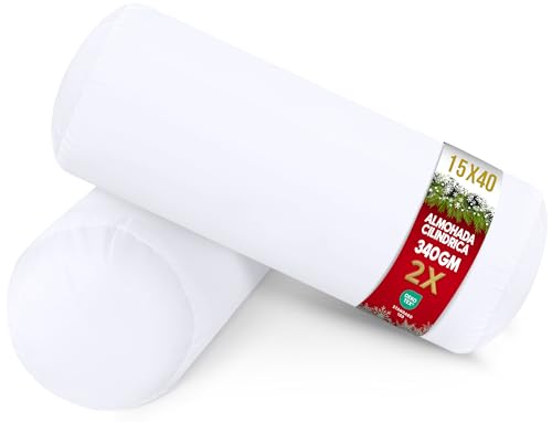 Utopia Bedding Almohada Cilíndrica 15 x 40 cm (2 Unidades), Fibra Virgen Siliconada, Cojin Cilindrico (Blanco)