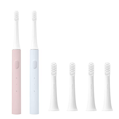 gooplayer for Mijia T100 Sonic Electric Toothbrush Adult Ultrasonic Automatic Toothbrush USB Waterproof Tooth Brush (Pink Toothbrush+Blue Toothbrush+4pcs Brush Heads)
