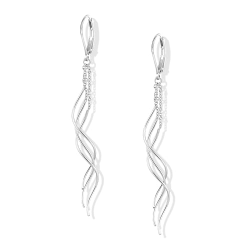 ALEXCRAFT Ohrringe Silber 925 Hängend für Damen, Silber 925 Ohrstecker mit Lange Kette Ohrringe kleine Tropfenkette Quasten Welle, Ohrhänger Silber Boho Wassertropfen Damen Frauen Hochzeit