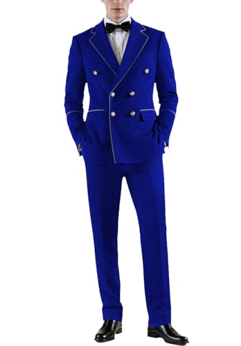 UNINUKOO Double Breasted Suit Men Velvet Classic Fit Formal Dinner Party Wedding 2 Piece Business Suits for Men US Size S Royal Blue 7
