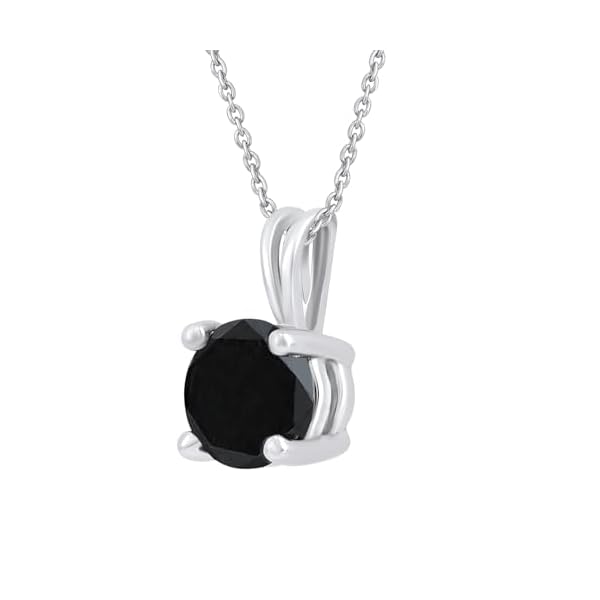 DEWBERRY 1/4 cttw to 2.00 cttw Round Black Diamond Solitaire Pendant Necklace for Women Men | 4 Prong Lobster Lock 18" Cable Chain Necklace in 14KT White or Yellow Gold Plating 925 Silver Pendant - Image 3