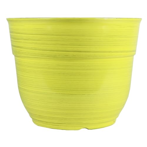 Garden Elements Indoor/Outdoor Glazed Brushed Happy Plastic Planter, Large, Bright Yellow, 15'