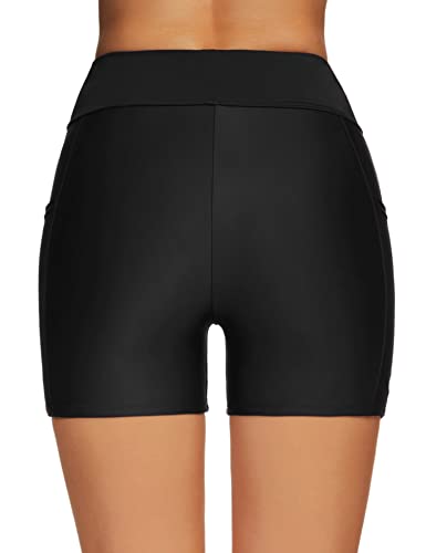 Tournesol Women's 4" Swim Shorts High Waisted Swimsuit Bottoms Cross Waist Bathing Suit Swimwear Boy Shorts with Pocket3