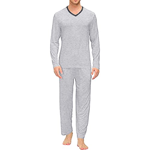 Mens Four Seasons Fashion Soft Home Color Solid Shirt Pants Set de pijama para el hogar Servicio de dos piezas, albornoz para mujer, gris, XL