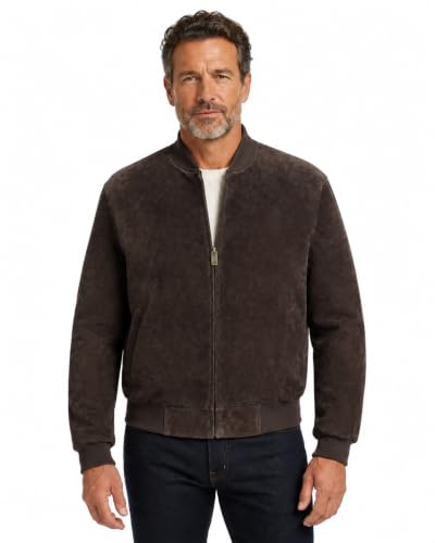 Image of REED EST. 1950 Men's Luxury Suede Leather Baseball Jacket - Premium Soft Suede with Smooth Interior Lining