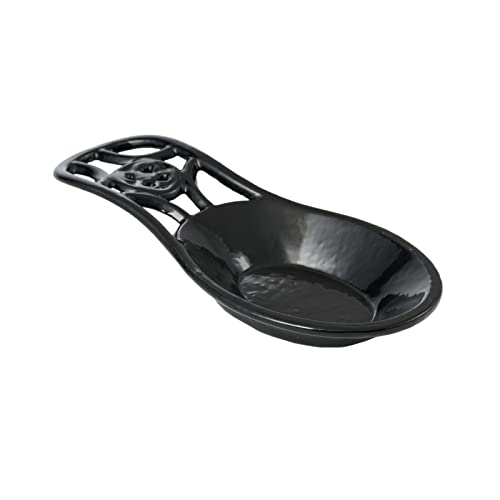 Cooking Spoon Rest for Stove Top Cast Iron Spoon Holder for Kitchen Counter Heavy Duty Utensil Rest Kitchen Accessories Dishwasher Safe Black