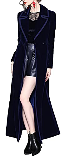 CHARTOU Women's Elegant Velvet One Button Maxi Trench Coat Pocket Party Overcoat