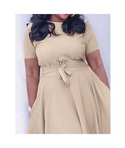 Image of SOMTHRON Women's Casual 3 /4 Sleeve Long Maxi Dress A-Line Flared Solid Wrap Tie Waist Swing Dresses