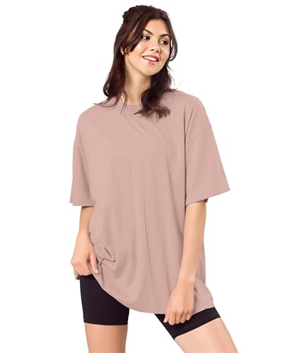 Image of SHODOX Women's Cotton Blend Oversized Drop Shoulder Solid T-Shirt(Pack of 1)
