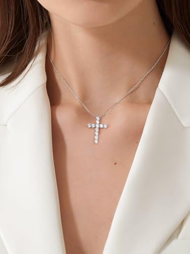1.10/3.30 Carat Moissanite Sapphire Ruby Emerald Cross Pendant Necklace for Women Men, Solid 925 Sterling Silver Chain Pendant, Wedding Anniversary Christmas Jewelry3