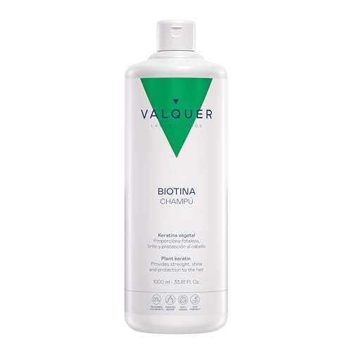 Valquer Champú Revitalizante con Biotina y Queratina. Efecto Anticaída que ayuda al Crecimiento Capilar y Fortifica el Cabello, Aumentando el Volumen. Con Vitamina B7. Vegano. 1 L.