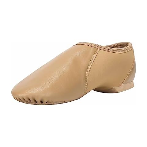 Linodes PU Leather Jazz Shoe Slip On Dance Shoes with Circle Elastic for Girls and Boys (Toddler/Little Kid/Big Kid)-Brown-8M-Toddler Cover