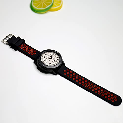 Universal 18mm 20mm 22mm 24mm Width Silicone Watch Band Replacement (22mm, Black-Red) - Thumbnail 3