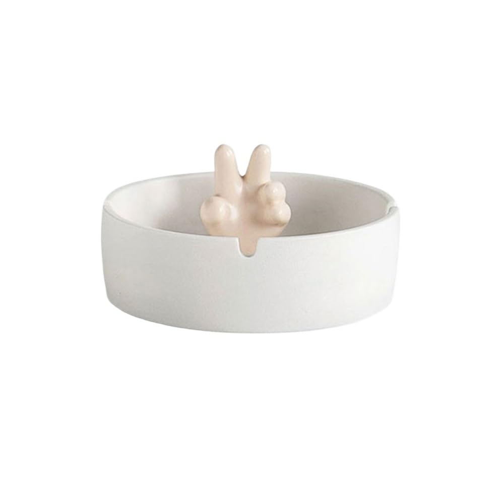 Indoor Decorative Ceramic Ashtray Accessories Tabletop Cigarettes Ashtrays for Indoor Outdoor Patio Home Office Use 3 Slot Holder Ash Tray for Desktop(White)