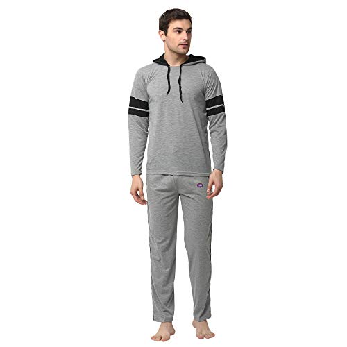 Image of Mack Jonney Cotton Blend Night Suit Co-ord Set for Men with Hodded Full Sleeve T-Shirt and Track Pant-VJ-MNS-TTP-GROUP21