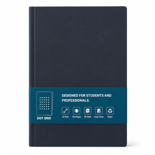 Image of BRYT A5 Dot Grid Notebook | Hardcover Diary, 192 Pages, 80 GSM, No-Bleed Thick Paper | 180 Degree Lay Flat Dotted Notebook for Designers, Architects, Professionals, Office Use & School Use (Blue)