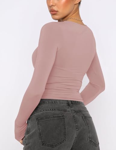 Image of AKEWEI Long Sleeve Crop Tops for Women 2 Pack Fall Going Out Outfits Cute Tight Basic Tees Shirt