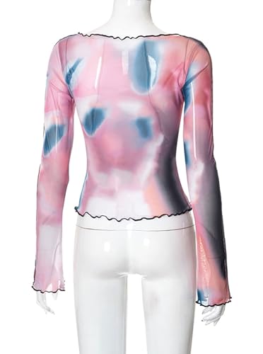 Remidoo Women's Sexy Sheer Mesh Crop Top Long Sleeve Crewneck See Through T Shirt2